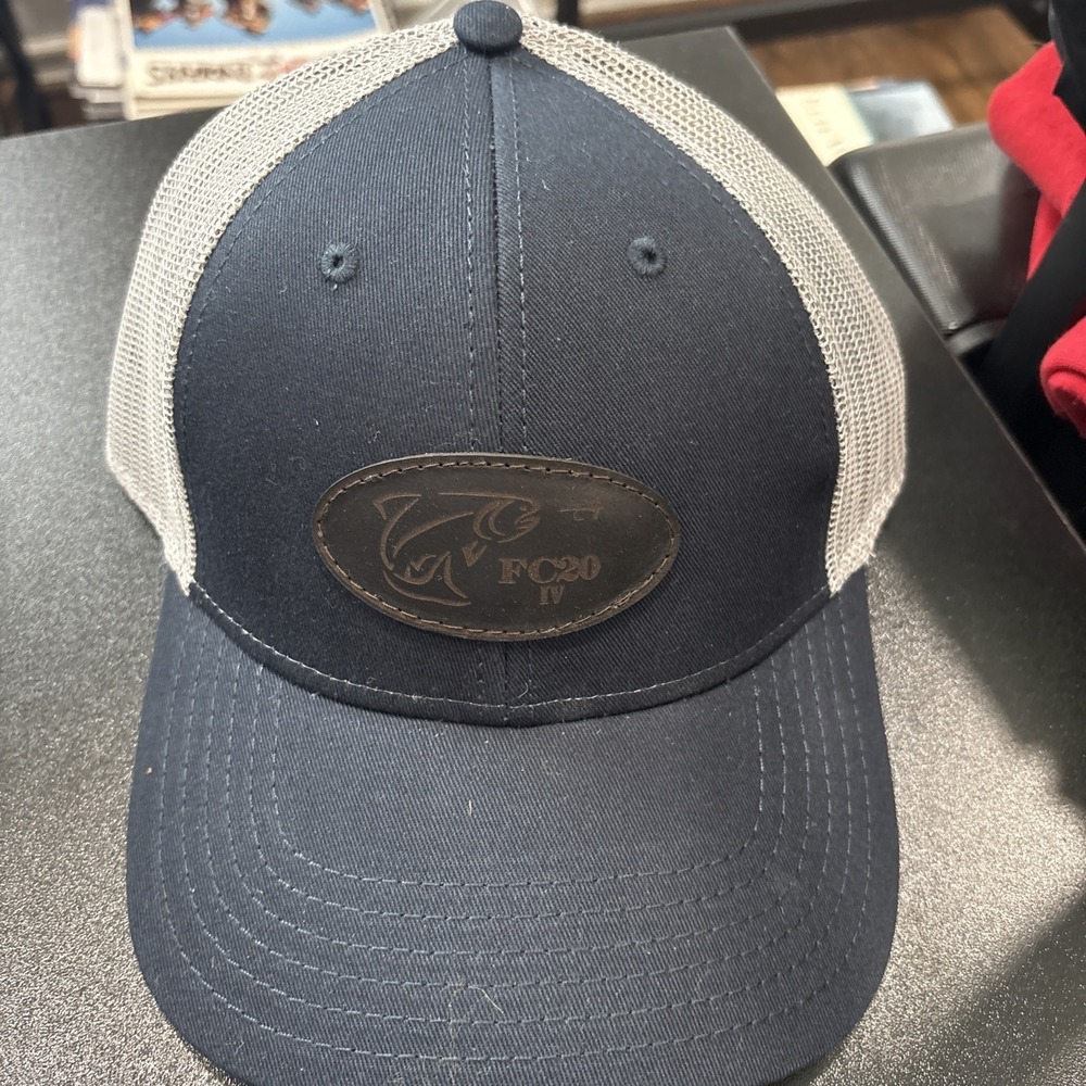 FC20 Fishing Lure Logo trucker cap with leather patch etched